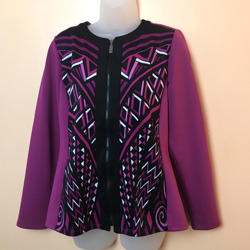 Bob Mackie Wearable Art Purple Geometric Track Warm Up Jacket S
